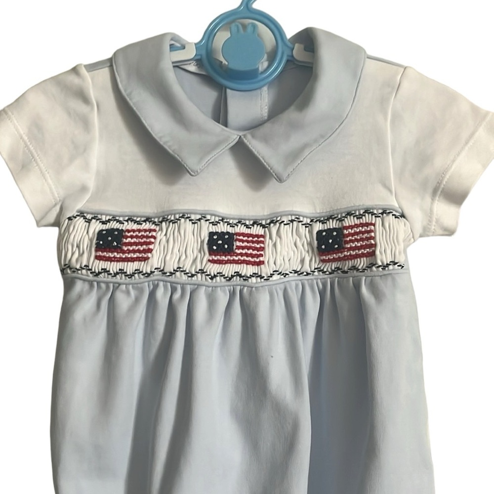 Patriotic Baby Romper - White and Light Blue - Picture 3 of 6